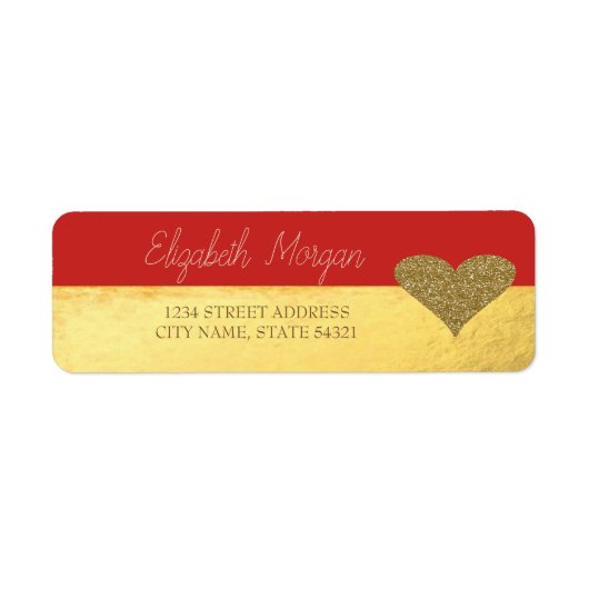 Chic Elegant, Gold, Glitter Heart Address Label (Voorkant)