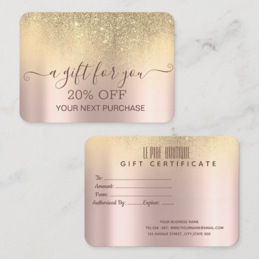 Chic Elegant Gold Glitter Roos Gold Kortingskaartje (Voorkant / Achterkant)