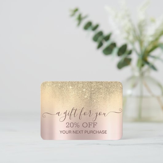 Chic Elegant Gold Glitter Roos Gold Kortingskaartje (Staand voorkant)