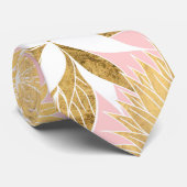 Chic Elegant Gold Pink White Flowers and Leaves Stropdas (Opgerold)