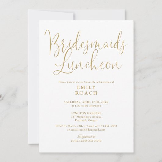 Chic Elegant Gold Script Bruidsmeisjes Luncheon Kaart (Voorkant)
