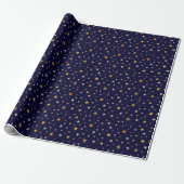 Chic Elegant Gold Silver Stars Navy Blue Kerstmis Cadeaupapier (Uitgerold)