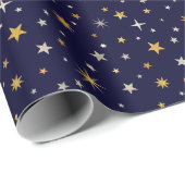Chic Elegant Gold Silver Stars Navy Blue Kerstmis Cadeaupapier (Rol Hoek)