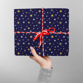 Chic Elegant Gold Silver Stars Navy Blue Kerstmis Cadeaupapier