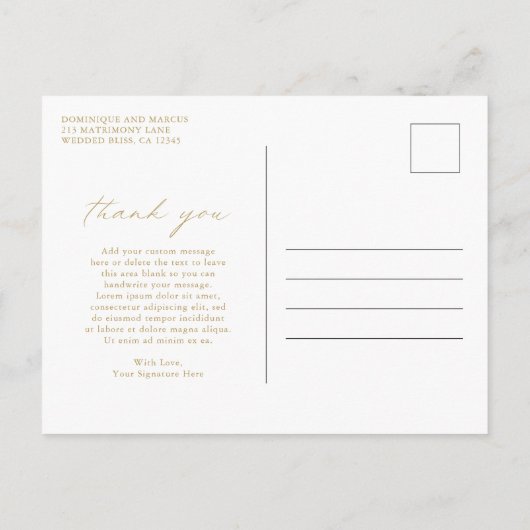 Chic Elegant Gold Simple Photo Weddenschap Harteli Briefkaart (Achterkant)