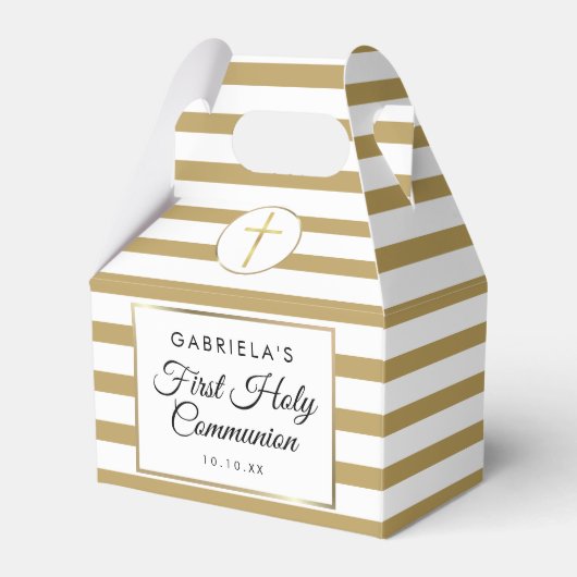 Chic Elegant Gold Stripe First Heilige Communie Bedankdoosjes (Voorkant Zijde)