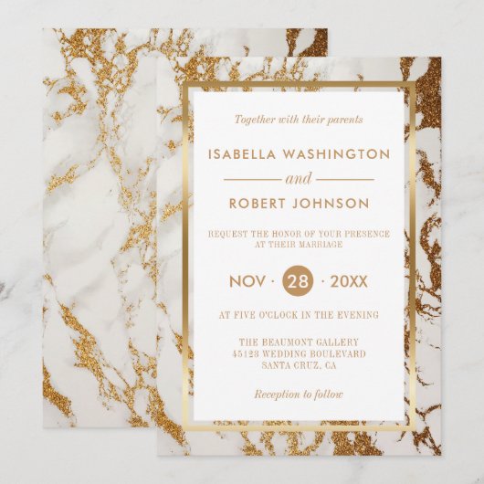 Chic Elegant Gold & White Marble Modern Wedding Kaart (Voorkant / Achterkant)