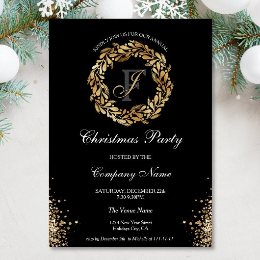Chic Elegant Gold Wreath Corporate Christmas Party Kaart