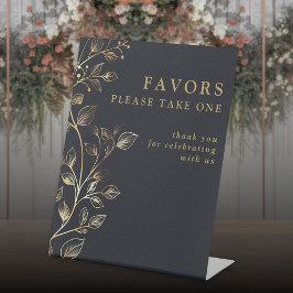 Chic Elegant Golden Floral Wedding Favors Reclamebord Met Voetstuk