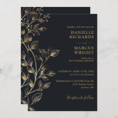 Chic Elegant Golden Floral Wedding QR Code Kaart (Voorkant / Achterkant)