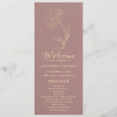 Chic Elegant Gouden Bloem Typografie Huwelijk Programmakaart (Voorkant)