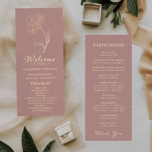 Chic Elegant Gouden Bloem Typografie Huwelijk Programmakaart