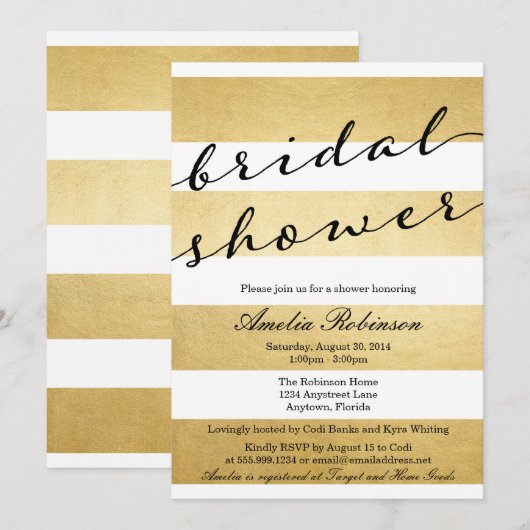 Chic Elegant Goudfolie vrijgezellenfeest Uitnodigi Kaart (Voorkant / Achterkant)