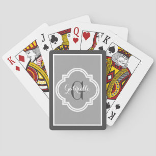Chic Elegant Grey Charcoal Monogram Pokerkaarten
