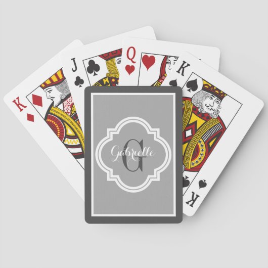 Chic Elegant Grey Charcoal Monogram Pokerkaarten (Achterkant)