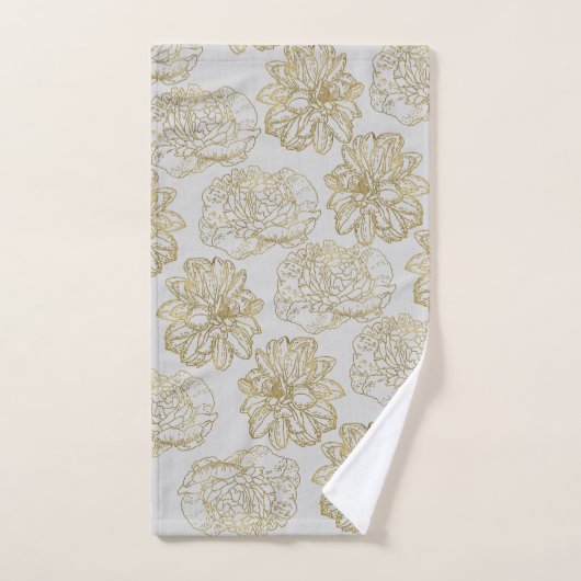 Chic Elegant Grey Gold Line Drawn Flower Pattern Bad Handdoek (Handdoek)