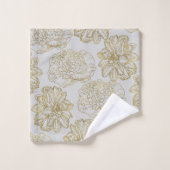 Chic Elegant Grey Gold Line Drawn Flower Pattern Bad Handdoek (Wasdoekje)