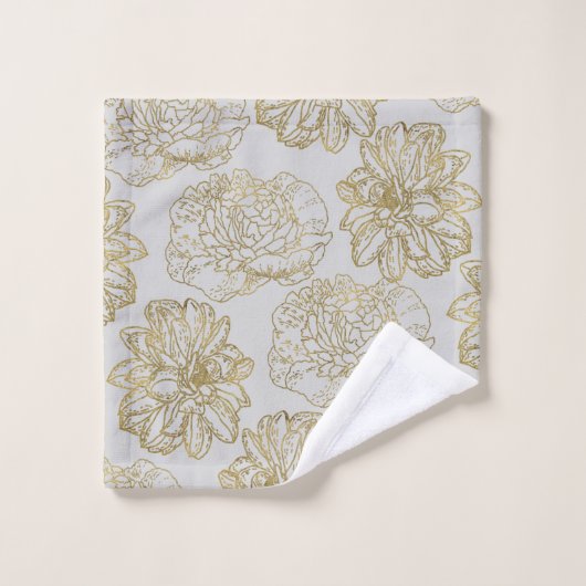 Chic Elegant Grey Gold Line Drawn Flower Pattern Bad Handdoek (Wasdoekje)