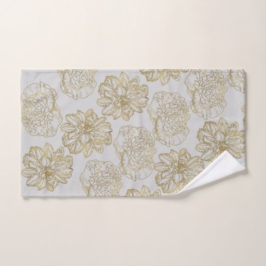Chic Elegant Grey Gold Line Drawn Flower Pattern Bad Handdoek (Handdoek)