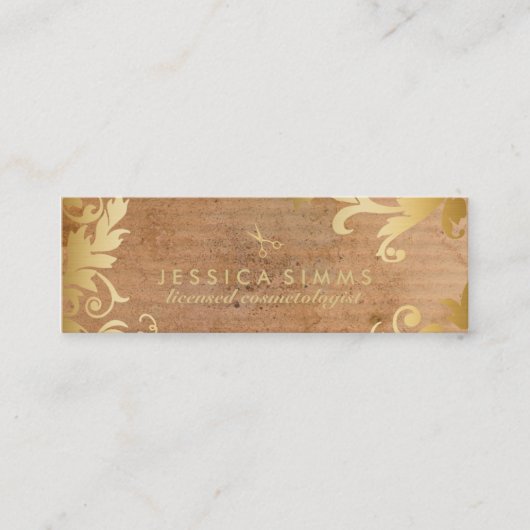 chic elegant haar stylist haarstaartgoudblad mini visitekaartje (Voorkant)