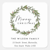 CHIC ELEGANT HOLLY BERRY WREATH CHRISTMAS ADRES VIERKANTE STICKER (Voorkant)