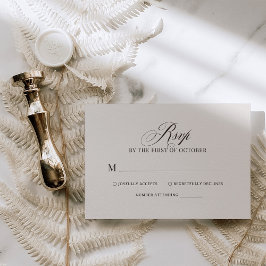 Chic Elegant Ivory and Brown Luxe Neutral Wedding RSVP Kaartje