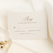 Chic Elegant Ivory and Taupe Luxe Neutral Wedding RSVP Kaartje