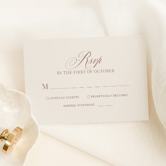 Chic Elegant Ivory and Taupe Luxe Neutral Wedding RSVP Kaartje