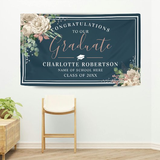 Chic Elegant Ivory & Blush Floral Afstuderen Spandoek