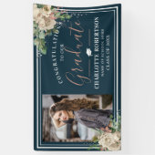 Chic Elegant Ivory & Blush Floral Photo Afstuderen Spandoek (Verticaal)