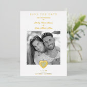 Chic Elegant Lichtblauw & Gouden Hart Foto Koppel Folie Uitnodiging (Staand Voorkant)