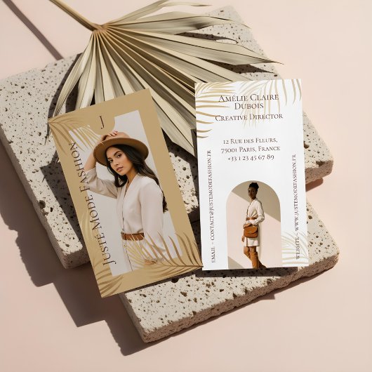 Chic Elegant Luxury Gold Palm Tree Photo Monogram Visitekaartje