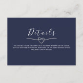 Chic Elegant Marine Blauw Trouwdetails Informatiekaartje (Voorkant)