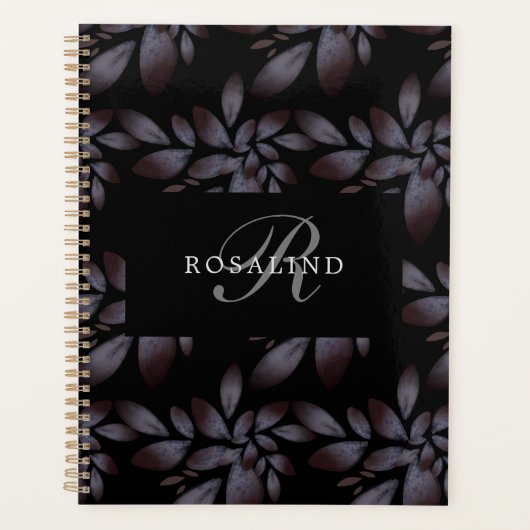 Chic Elegant Matte Floral Pattern Monogramed Planner (Voorkant)