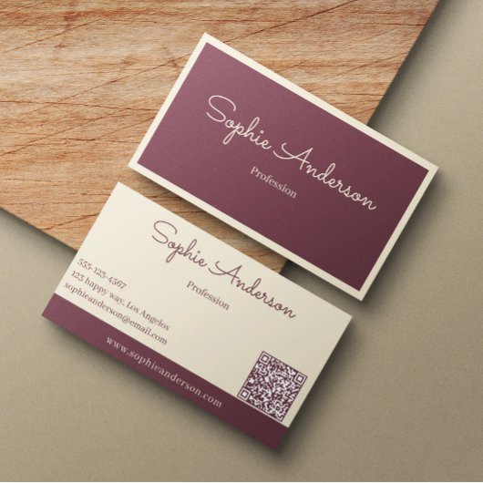 Chic Elegant Mauve & Cream with QR Code  Visitekaartje