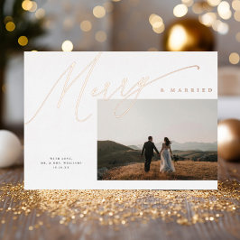 Chic Elegant Merry & Married One Photo Roos Gold Folie Feestdagenkaart