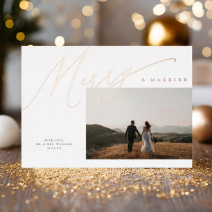 Chic Elegant Merry & Married One Photo Roos Gold Folie Feestdagenkaart