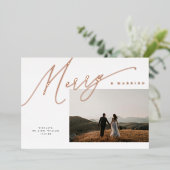 Chic Elegant Merry & Married One Photo Roos Gold Folie Feestdagenkaart (Staand Voorkant)