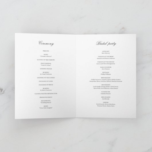 Chic elegant minimalistisch huwelijksprogramma programma (Binnen)