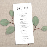 Chic Elegant Minimalistisch Type Trouwreceptie Menu<br><div class="desc">Dit klassieke maar moderne huwelijksdiner menu heeft een chique witte achtergrond met elegante zwarte typografie. Het is het perfecte ontwerp voor elke elegante maar moderne bruiloft! Zie het collectie voor het coördineren van items.</div>