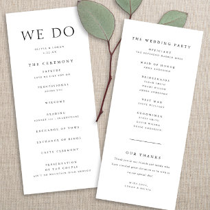 Chic Elegant Minimalistisch Type Zwart & Wit Huwel Programmakaart