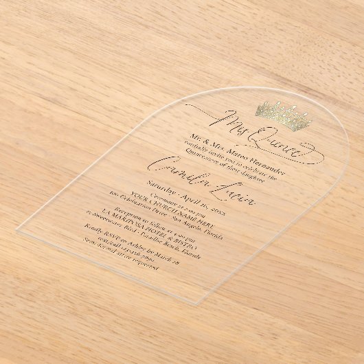 Chic Elegant Mis Quince Script & Quinceañera Crown Acryl Uitnodigingen (Laagn)