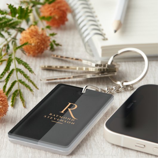 Chic Elegant Modern Black Gold Monogramed Sleutelhanger (Voorkant Rechts)