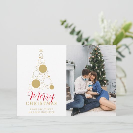 Chic Elegant Modern Wedding Christmas Tree Photo Feestdagenkaart (Staand voorkant)