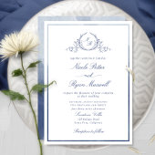 Chic Elegant Monogram Navy Blue Waterverf Wedding Kaart