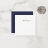 Chic Elegant Navy Blue Gold Script Notitiekaartje (Voorkant / Achterkant in situ)