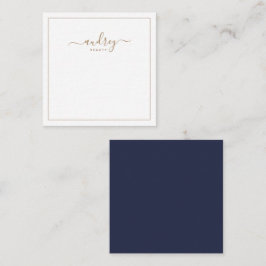 Chic Elegant Navy Blue Gold Script Notitiekaartje