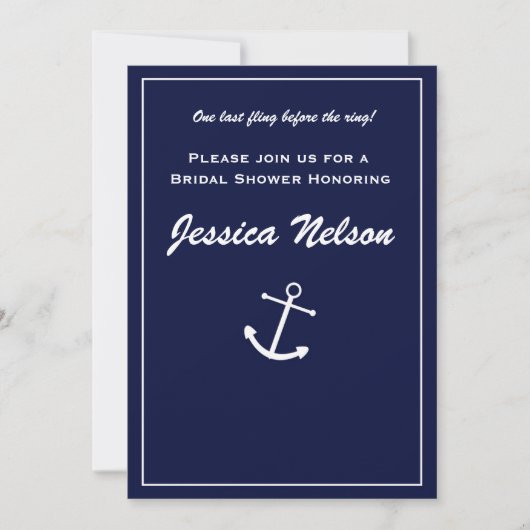 Chic Elegant Navy Blue White Nautical Invitation Kaart (Voorkant)
