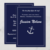 Chic Elegant Navy Blue White Nautical Invitation Kaart (Voorkant / Achterkant)