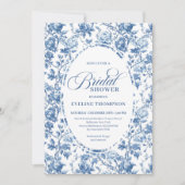 Chic Elegant Navy Toile de Jouy Rose Bridal Shower Kaart (Voorkant)
